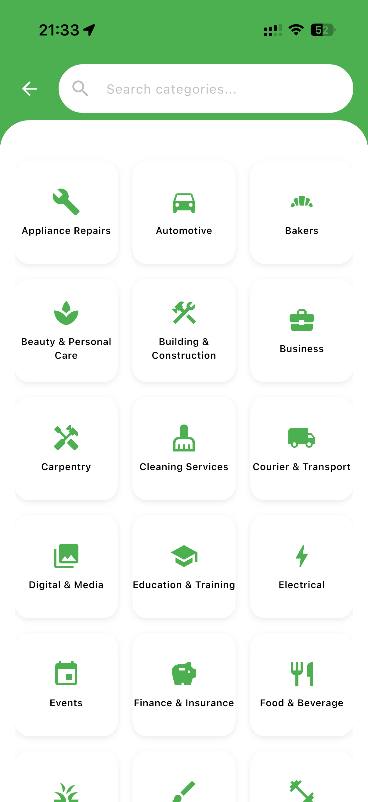 mChyna app search results screen – find local businesses