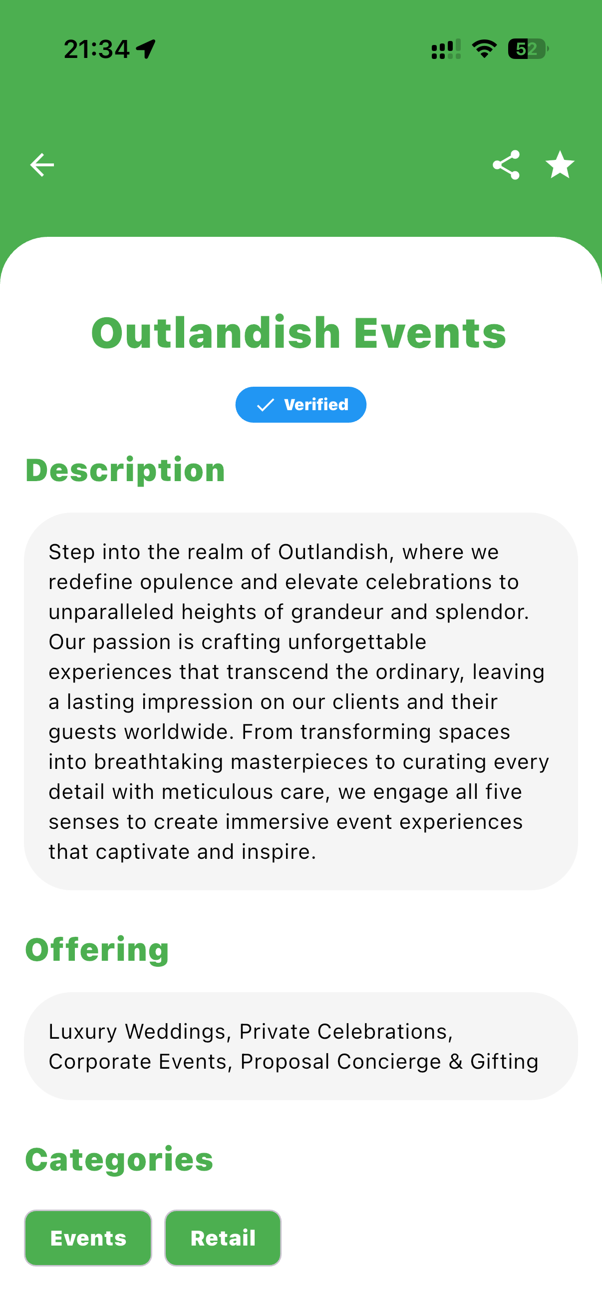 mChyna app favourites screen – saved businesses