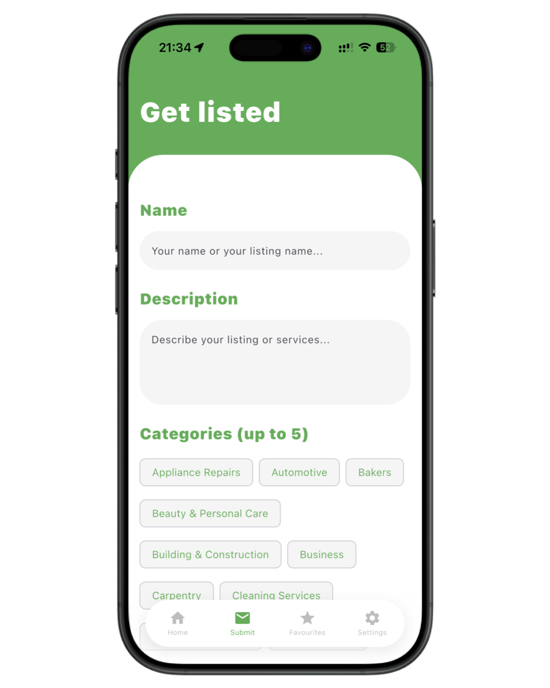 mChyna app get listed screen – add your business